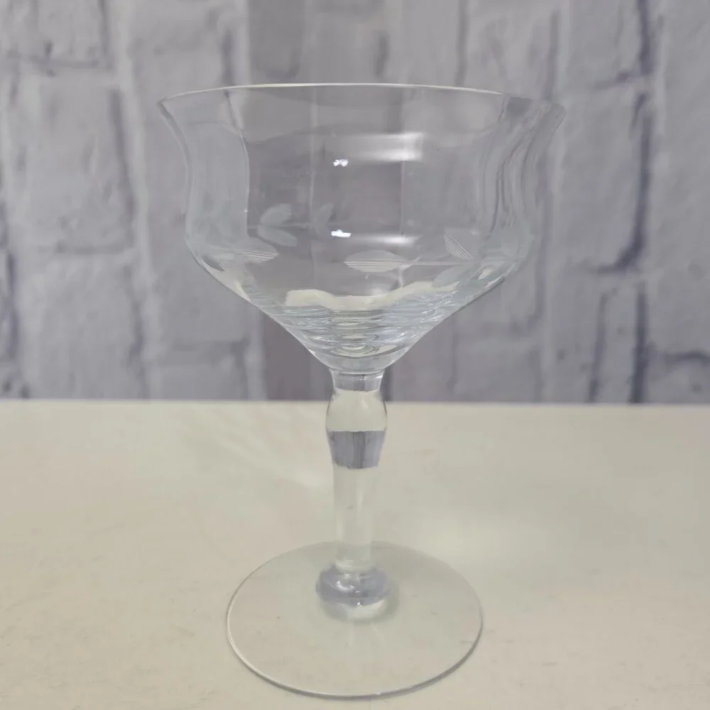 Unbranded Vintage Hand Etched Stemware Wine Glass